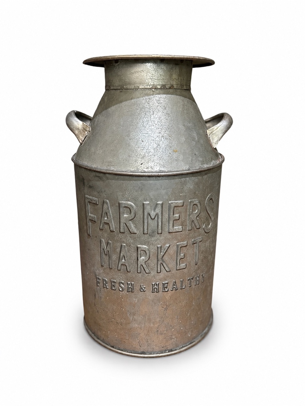 Farmers Market Metal Milk Can - Rustic Silver/Bronze